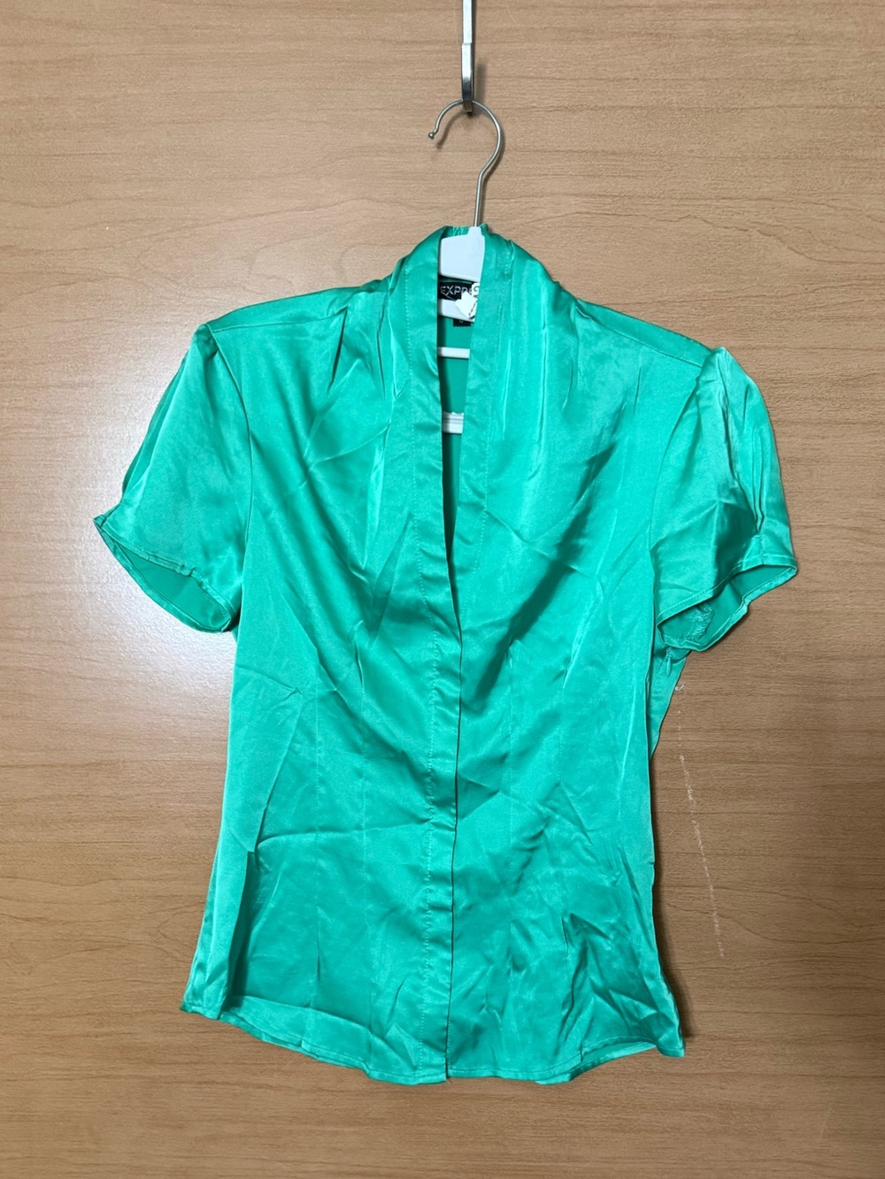 Express Emerald Green Short Sleeve Satin Blouse